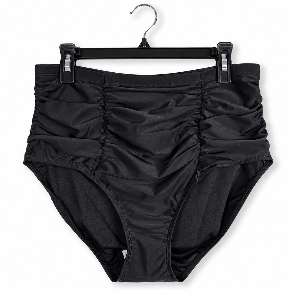 Raisins Curve Swim Bottom Women 20W Black Ruched High Waist Bikini Brief